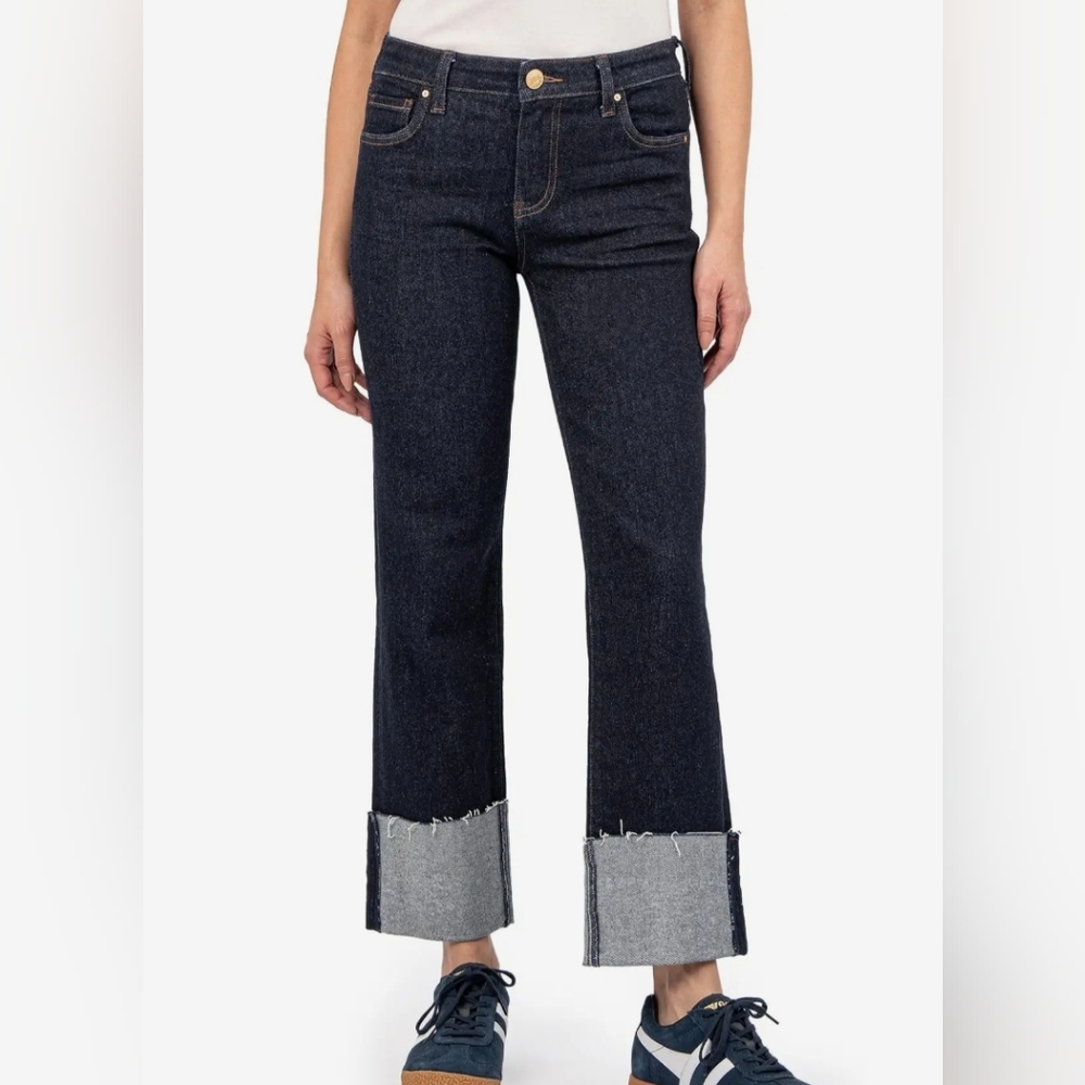 KUT FAY HIGH RISE FAB AB STRAIGHT LEG-ROLL UP RAW HEM